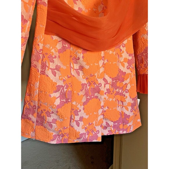 NWT ASOS LUXE Floral Jacquard Plunge Blazer Dress Chiffon Sash Cuffs Sz 8 - Picture 2 of 16